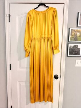 Women’s Mustard Long Sleeve Pleated Maxi Dress